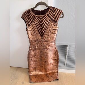Bronze bandage mini dress